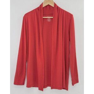 L.L.Bean Bright Red Open Front Pima Cotton Long Sleeve Cardigan Sz M Peru Preppy